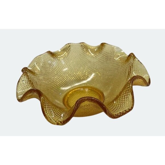 Amber Glass Ruffled Edge Bowl - Picture 2 of 6